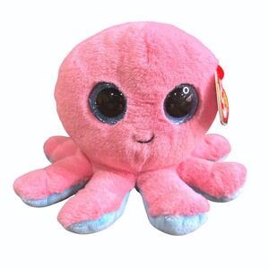 Ty Beanie Boos Sheldon New!  Pink Octopus Plush Toy Large Eyes Sparkle Glitter